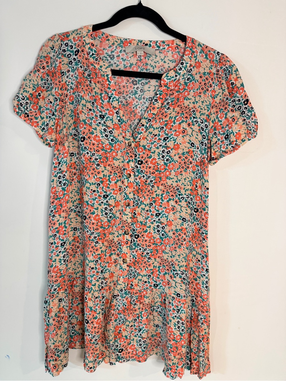 Loft floral shift‎ dress split neck